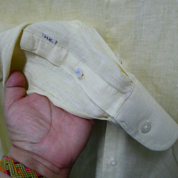 H.E. by Mango Men's Large Shirt Top Slim Fit Button Front Long Sleeve‎ Yellow - Picture 4 of 8